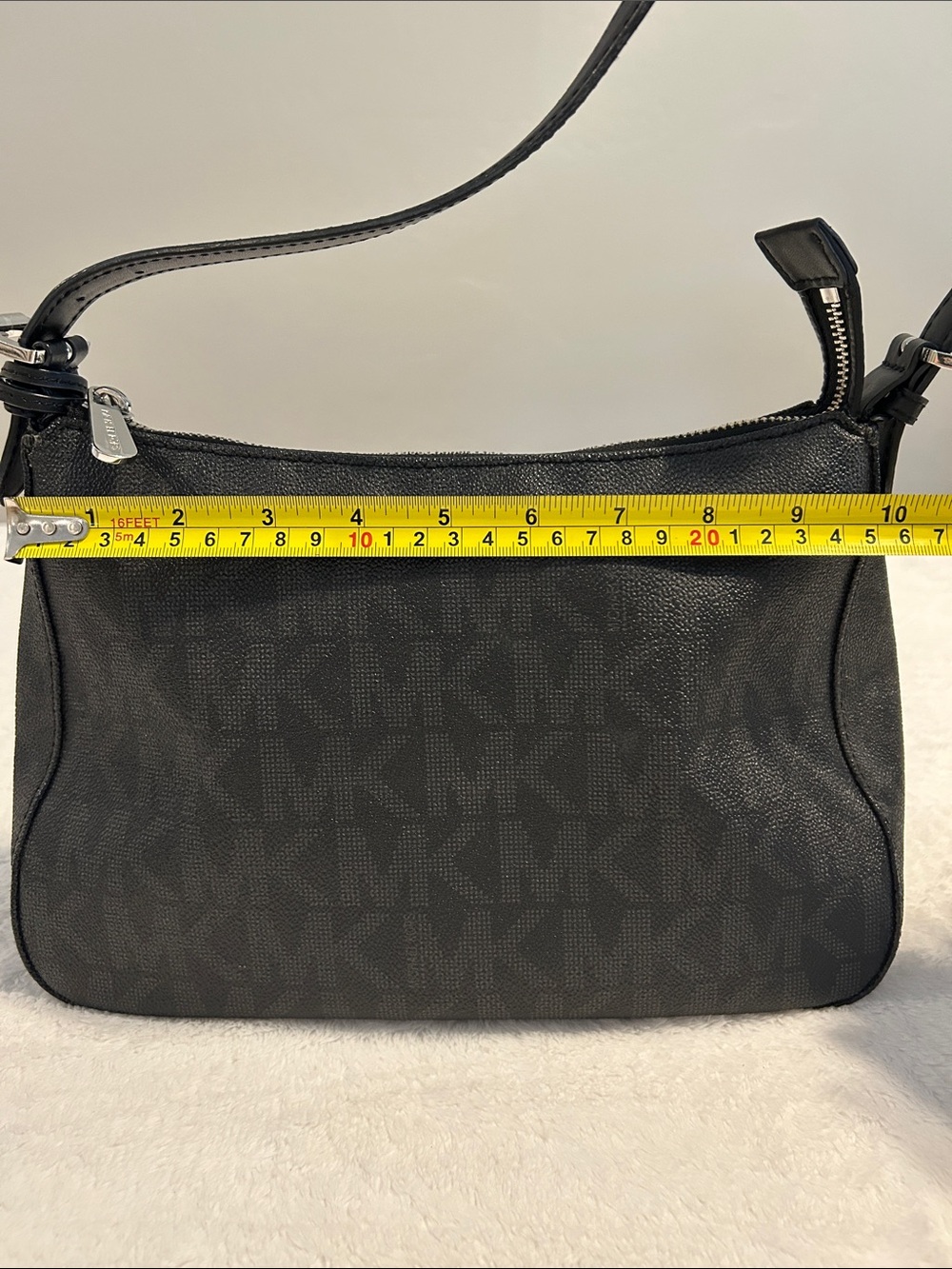 Michael Kors Black Logo-Embossed Shoulder Bag with MK Charm - Picture 11 of 11